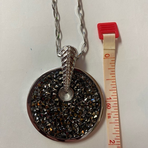 Swarovski Touchstone Crystal Round Reversible  Pendant Necklace Silver Tone - Picture 5 of 7